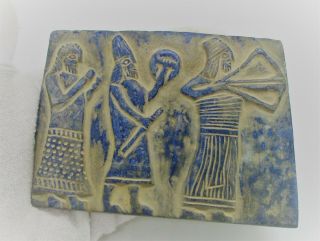 Museum Quality Ancient Sasanian Lapis Lazuli Tablet Depicting Warriors Ca 500ad