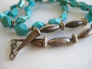 Vintage NAVAJO Sterling Silver Natural Blue TURQUOISE Nugget Beaded Necklace 27 