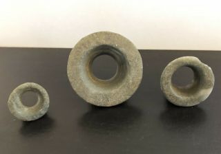 Pre - Columbian,  Mexico,  Mayan Set Of 3 Green Stone Ear Spools, 2