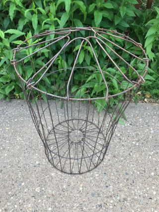 Vintage Wire Folding Top Laundry Trash Recycling Basket Hamper Cart 28 " Tall