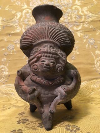 Pre - Columbian Terracotta Pottery Tripod Vessel Chief Snake Artifact Ancient 13