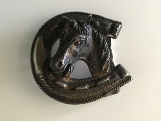 Heavy Vintage Sterling Western Horse/horseshoe Belt Buckle