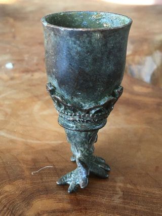 SCARCE ANCIENT CRUSADERS BRONZE WINE CUP DECORATED WITH CHICKEN HEAD 1100 AD 3