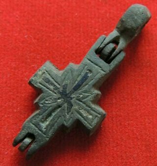 Ancient Bronze Cross Encolpion Kievan Rus 10 - 12 Century