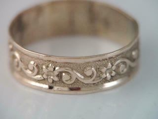 Antique Victorian 10k Gold Wide Wedding Band Ring Ornate Flower & Vine Design