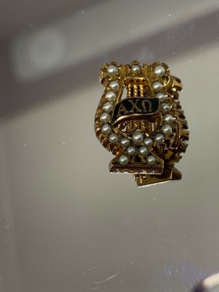 Vintage 10k Gold Alpha Chi Omega Seed Pearl Fraternity Pin 3.  4 Grams Heavy