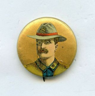 Theodore Teddy Roosevelt Rough Rider Political Campaign Pin Button 7/8 "
