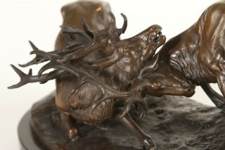 Rutting Stags,  Real Bronze Sculpture On A Solid Marble Base.  Art,  Gift.