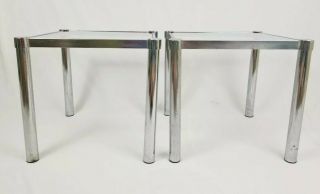 Mid - Century Modern Chrome And Glass Stacking Table Set Retro Accent Vintage
