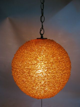 Vtg Mid Century Modern Spun Lucite Orange 12 " Swag Spaghetti Hanging Lamp Light