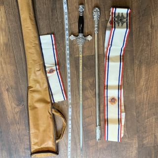 Knights Of Columbus Ceremonial Sword Scabbard W/ Case And Shoulder Sash Vintage