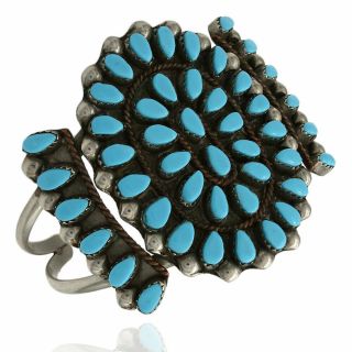 Vintage Navajo Sterling Silver Turquoise Cluster Cuff Bracelet Signed Wl