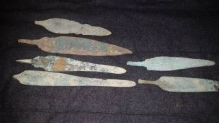 Ancient Luristan Bronze Age Large 6 Spear Heads C.  400 Bc.