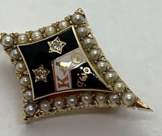 Antique Kappa Alpha Theta 14k Enamel Seed Pearl Fraternity Badge 4.  4grams