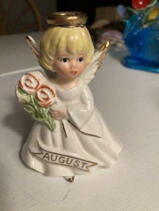 Vintage August Birthday Month Blonde Angel Figurine Made In Japan Gold Accents