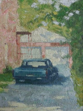 Vintage Oil Painting American Impressionist House Car Landscape Artist Signed 3
