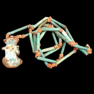 Ancient Egyptian Restrung Tubular Bead Necklace With Amulet Late Period 332 Bc