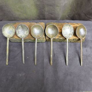 6 Dutch Pewter Spoons With A Rose Pewter Mark,  Ca 1700
