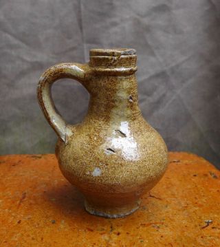 Quality 17th Century German Rearen Stoneware Oil Jug Found In Amsterdam