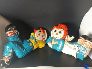 Vintage 1977 Raggedy Ann & Andy Plastic Wall Hanging Plaques Dobbs Merrill Co