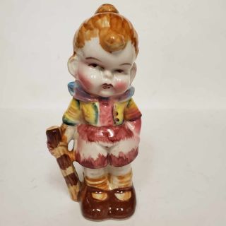 Vintage Porcelain Ceramic Hand Painted Chubby Cheeks Girl Figurine Walking Stick