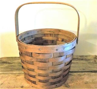 Vintage Peterboro Wood Basket With Handle 9 " X 8 " X 8 "
