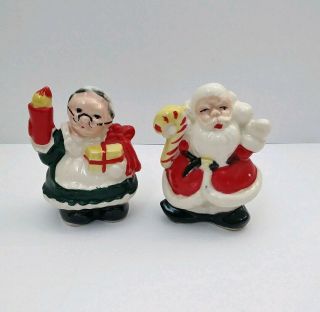 Vintage Mr And Mrs Santa Claus Ceramic Christmas Salt And Pepper Shakers Japan
