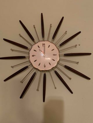 Vintage 1963 Mid Century Starburst Robert Shaw Lux Electric Wall Clock