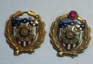 2 Vfw Veterans Of Foreign Wars Auxiliary Badges 10k 4.  3 Dwt.  Nr