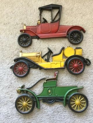 Vintage Sexton Cast Metal Antique Cars Wall Hanging (set Of 3)