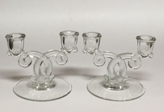 Candlestick Holders Two Arm Candelabra Pair Vintage Glass Swirled 5” Set Of 2