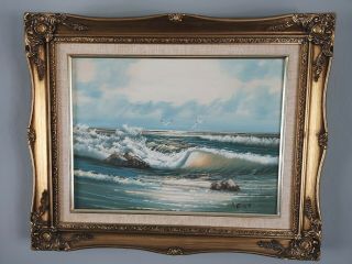 Stunning Vintage Oil Painting Seascape Scene Signed Kent & Freepost Uk