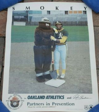 Vintage Rickey Henderson - Oakland A ' s Athletics - Smokey The Bear - Poster 1984 2