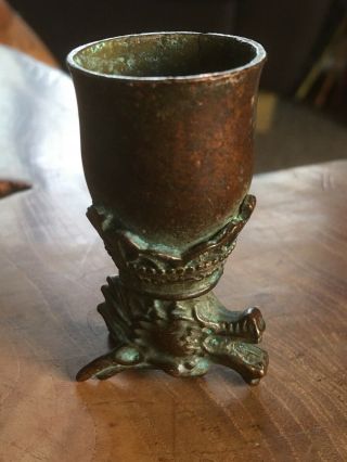 SCARCE ANCIENT CRUSADERS BRONZE WINE CUP DECORATED WITH DRAGON HEAD 1100 AD 2