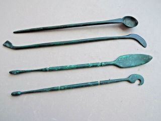 Group Of Ancient Roman Bronze Medical Tools Circa 200 - 300 Ad