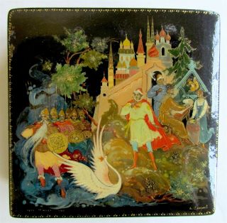 1969 Russian Lacquer Box Palekh Hand Painted Signed Vintage After Pushkin Story