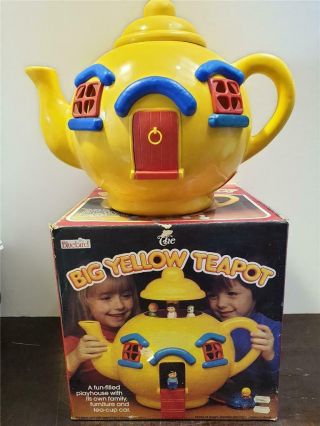 Vintage Boxed Bluebird Big Yellow Teapot With Figures & Car