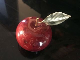Red Alabaster Apple With Gold Leaf – Hand Carved By Ducceschi Italy