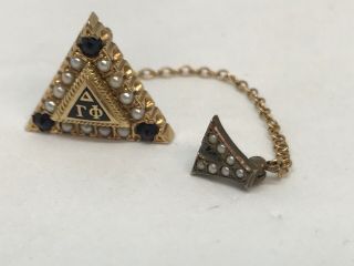 Vintage Delta Gamma Phi Sorority Pin - Seed Pearls & Garnet