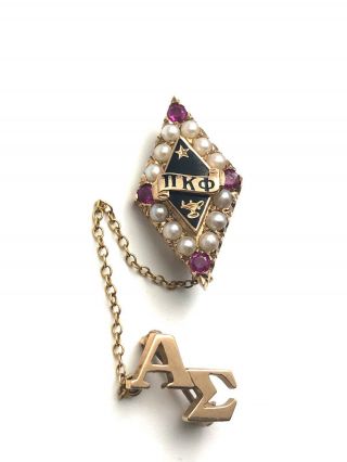 10k Gold Pi Kappa Phi Ruby Pearl Fraternity Sorority Pin Badge W/ Alpha Epsilon