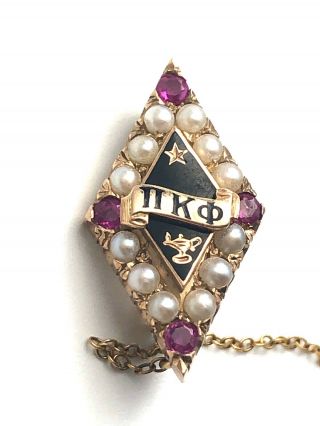 10k Gold Pi Kappa Phi Ruby Pearl Fraternity Sorority Pin Badge w/ Alpha Epsilon 2