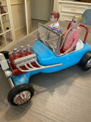 Vintage Barbie Ken’s Hot Rod Roadster Car W/ Ken & Allen Complete & Dressed 1963