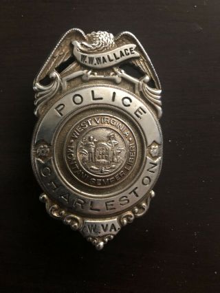 West Virginia Police Vintage Charleston Police Badge Named W.  W.  Wallace