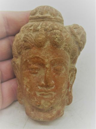 Circa 200 - 300ad Ancient Gandhara Terracotta Head Statue Fragment Buddha
