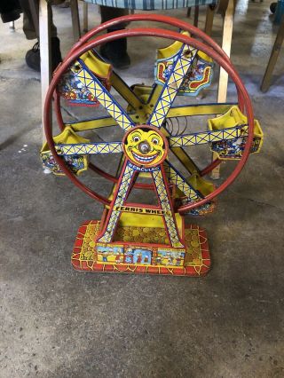 Vintage J.  Chein Hercules Wind Up Tin Litho Ferris Wheel