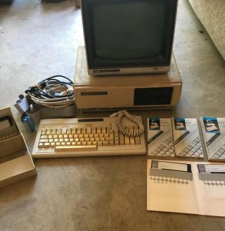 Vintage Tandy 1000 Pc Computer W Monitor Keyboard Floppy Disks & Cables -