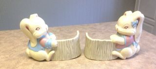 Set Of 2 Vintage 1990 Bunny Planters Wall Hangers For Baby 