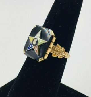 Antique 10k Rose Gold Ring Onyx Order Of The Eastern Star Ladies Masonic Sz 6.  5