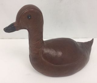 Vintage Mid Century Abercrombie And Fitch Leather Duck Decoy Doorstop Decor