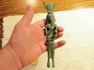 Rare Antique Ancient Egyptian Bronze Statue God Isis Suckling Horus1870 - 1780bc